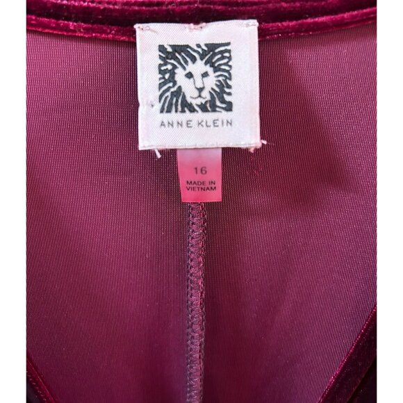 Anne Klein Women Burgundy V-Neck Faux Wrap Velvet Dress Size 16 Holiday Cocktail - Picture 2 of 3